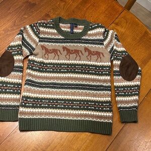 Janie and Jack Horse Motif Crewneck Sweater - Green and Brown